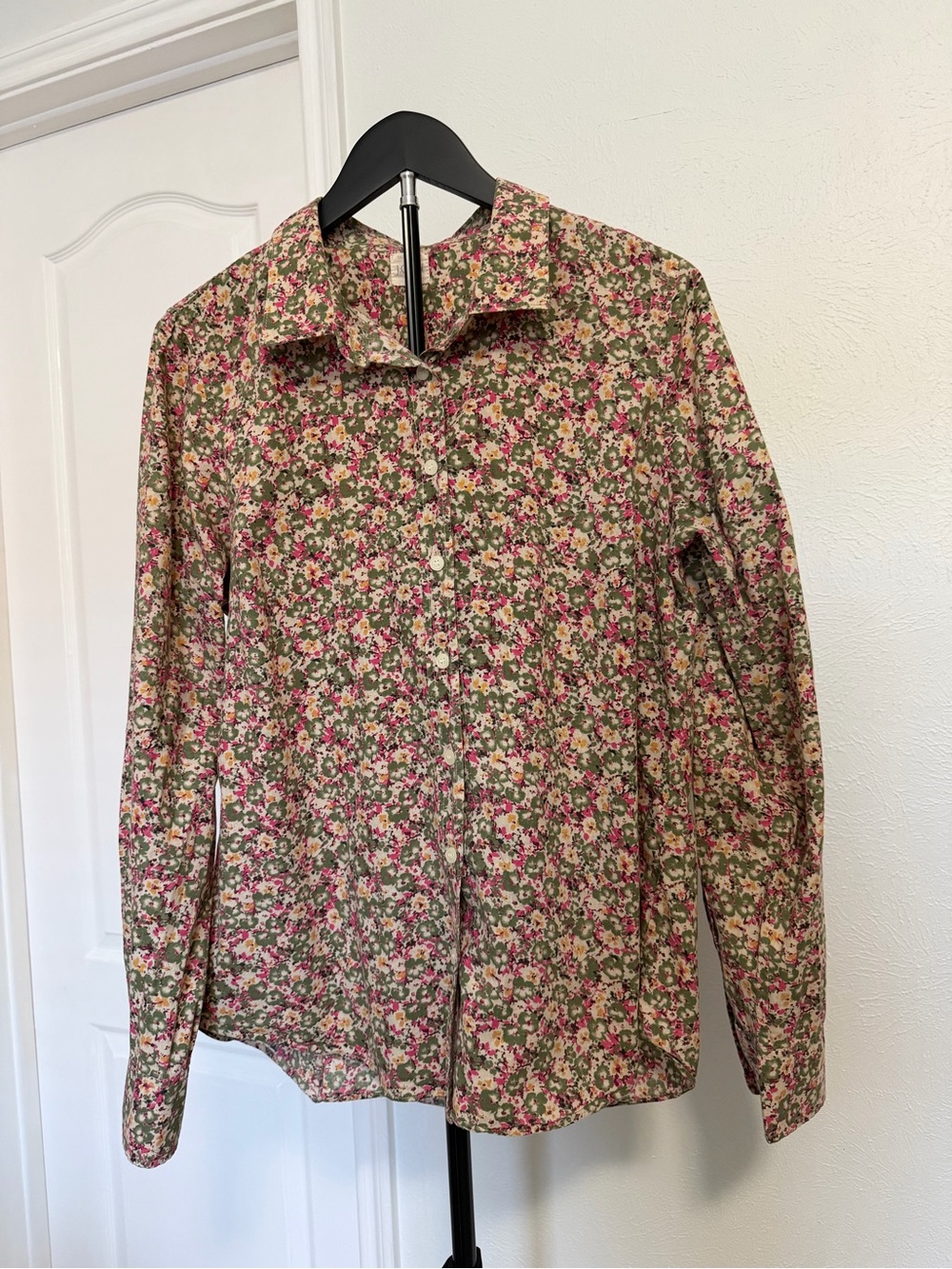 J. Crew Floral Button-Down Shirt in Pink and Green